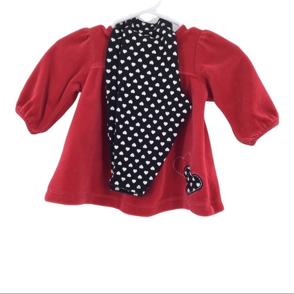 Carter’s Girls Red Velour Top with Black and White Heart Pants Set - Picture 1 of 9